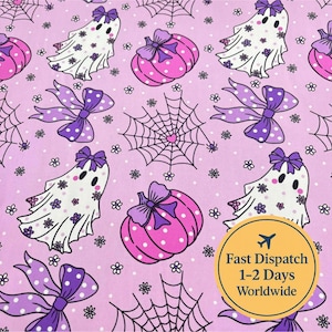 Pink ghost Jack O Lantern fabric Pumpkin fabric Floral fabric halloween floral pumpkin Spiders spiderweb spooky fabric