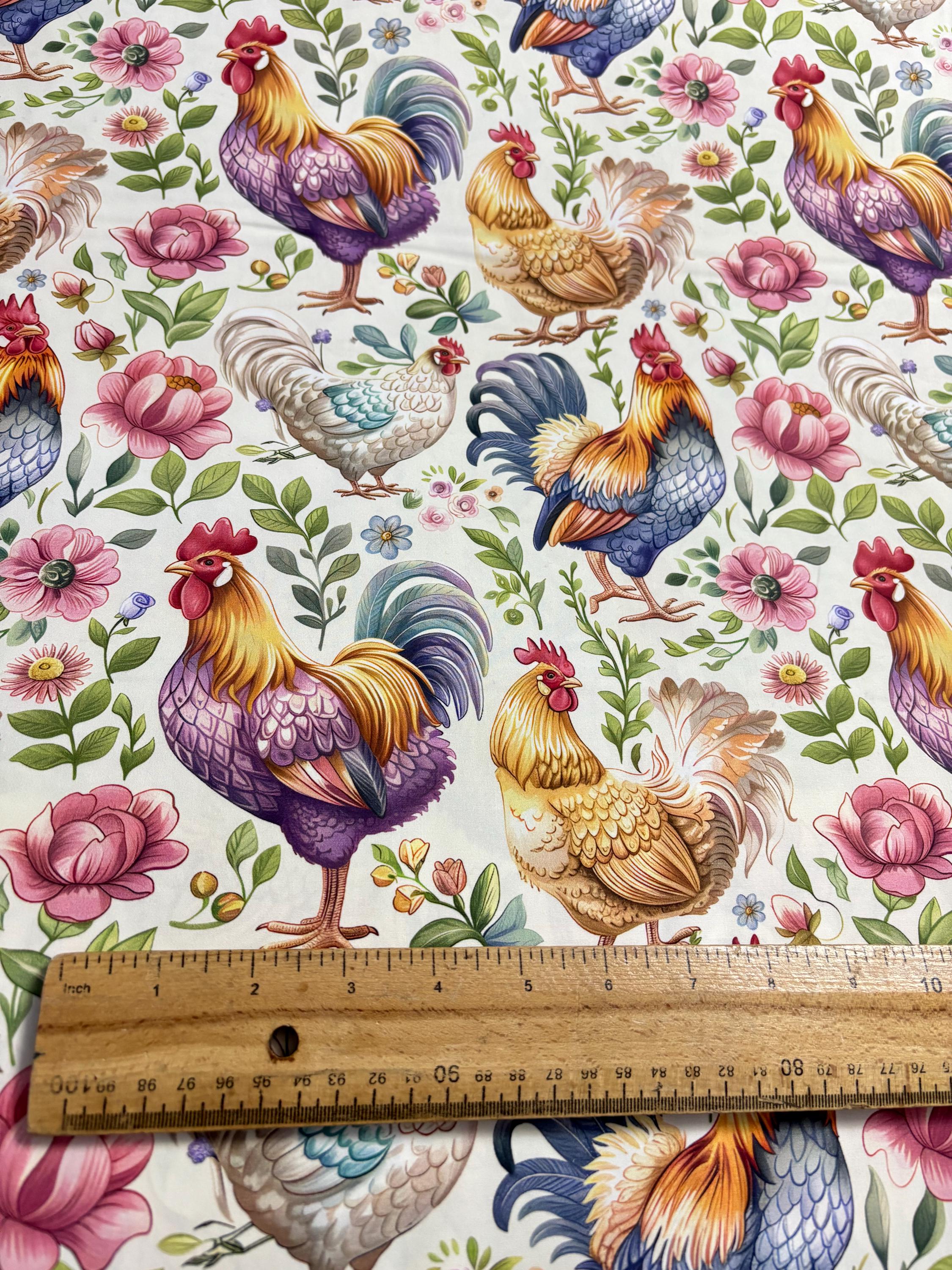 Floral Chickens Fabric Farmhouse Chicken Fabric Homesteading Fabric ...