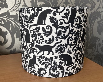 Monochrome Art Deco lamp cat lamp nursery decor lampshade table lamp baby lamp