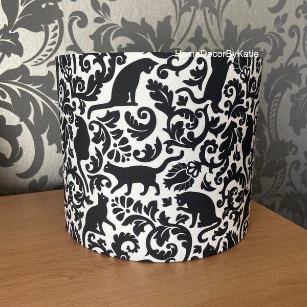 Monochrome Art Deco lamp cat lamp nursery decor lampshade table lamp baby lamp