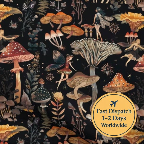 Dark Fairytale fabric gothic forest fabric Fairycore fabric Dark Floral Mushroomcore Magic Mushroom fabric