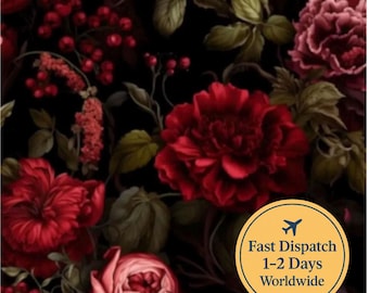 Tela floral a gran escala, tela gótica oscura, tela floral negra melancólica, tela para decoración del hogar