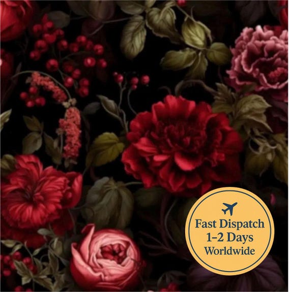Large scale floral Fabric dark gothic Fabric black moody floral Fabric Home Decor Fabric