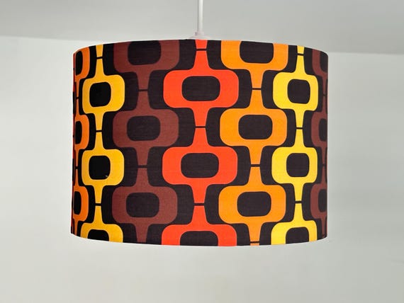 Retro Mid Century Modern Lamp Shade Funky Lamp Home Decor Brown and Orange Lampshade Table Lamp Etsy