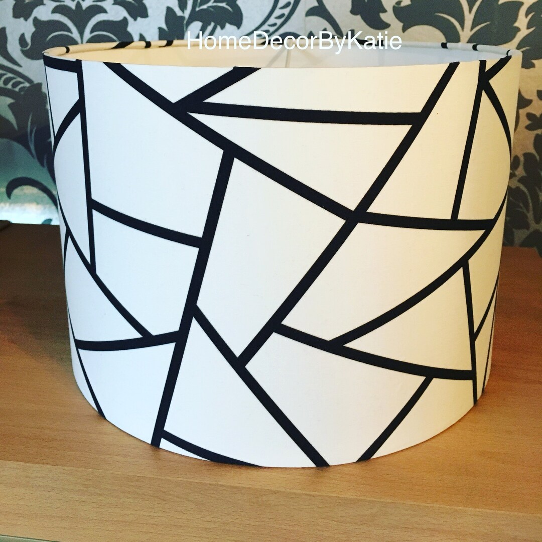 White Geometric Lamp Shade Black Lamp Home Decor Yellow Etsy
