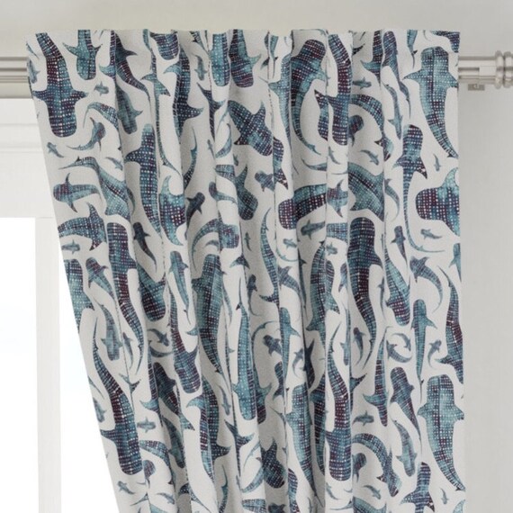 Nautical Curtains Drapes Whale Shark Curtains Nursery Curtains Etsy