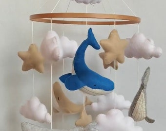 Nautical baby mobile whale Gender Neutral Baby Mobile whales stars baby boy baby girl