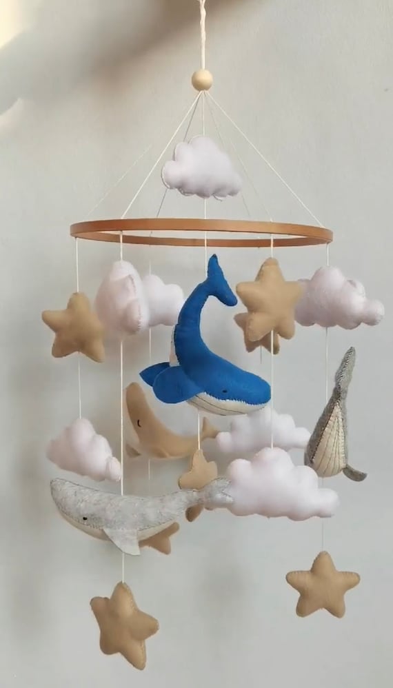 Nautical baby mobile whale Gender Neutral Baby Mobile whales stars baby boy  baby girl