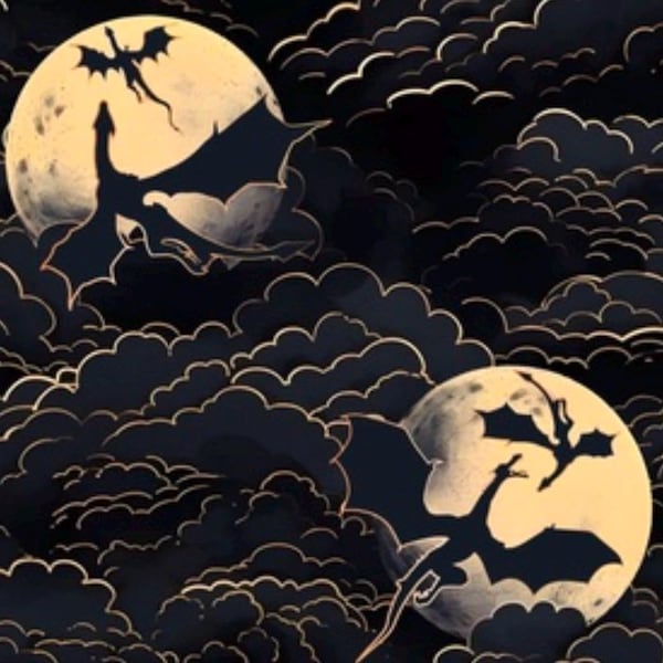 Gothic Dragon Fabric celestial fabric fantasy Fabric dragon Theme fire fabric wizard fabric