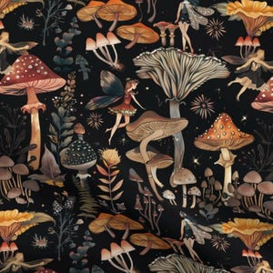 Dark Fairytale fabric gothic forest fabric Fairycore fabric Dark Floral Mushroomcore Magic Mushroom fabric