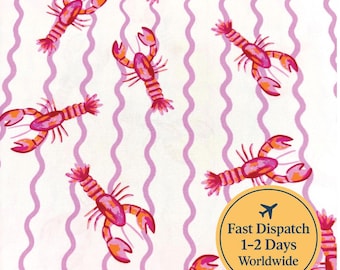 Lobsters pink fabric preppy Pattern Spring fabric Cute seashells grandmillennial Fabric Coastal Fabric