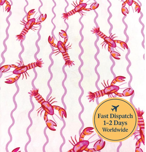 Lobsters pink fabric preppy Pattern Spring fabric Cute seashells grandmillennial Fabric Coastal Fabric