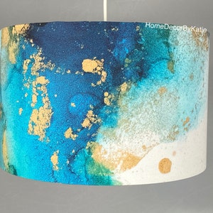 Teal watercolour Lamp shade blue lamp home decor gold lampshade table lamp