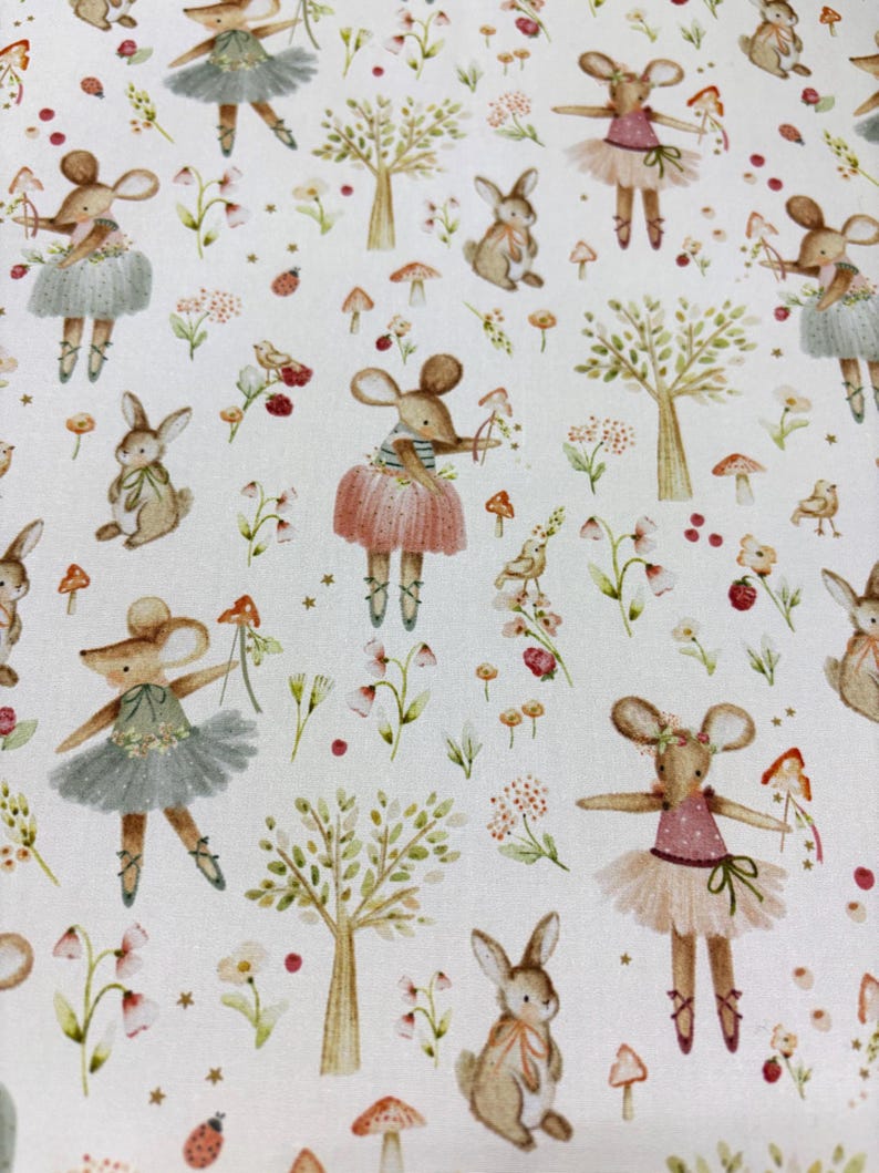 Mouse And Raspberry Fabric Ballerina Mouse Fabric – Woodland Nursery Animal Pattern – Kids Sewing ...