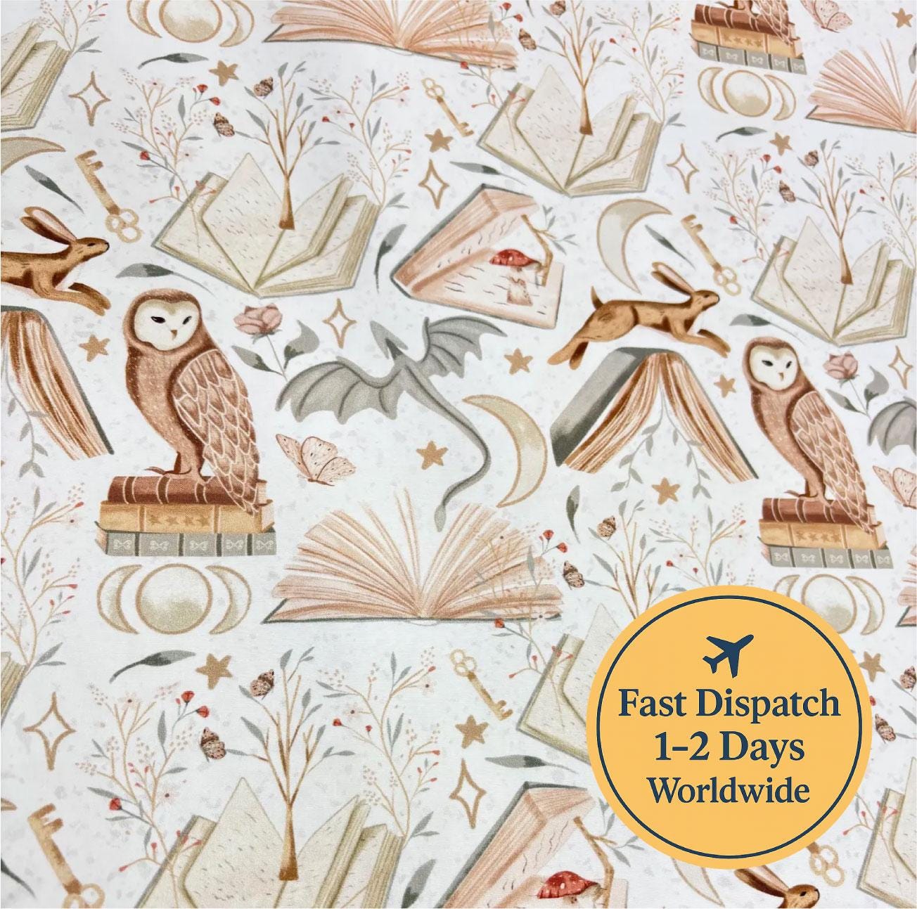 Wizard fabric Dragon fabric Fairytale fabric Magical fabric Mythological fabric Mythical Owl Fabric 