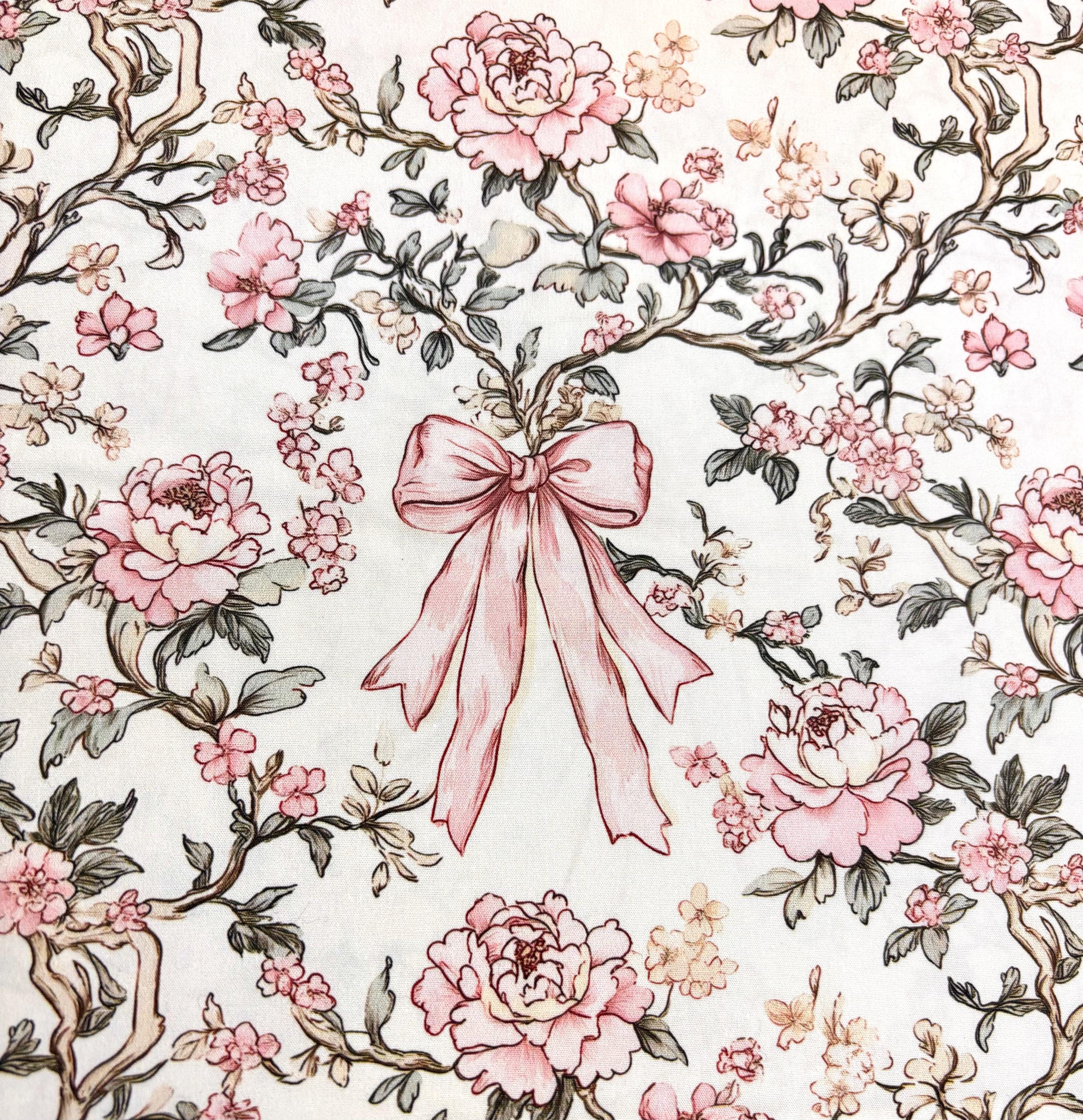 Vintage Pink Toile Coquette Fabric Pink Chinoiserie Bow Fabric
