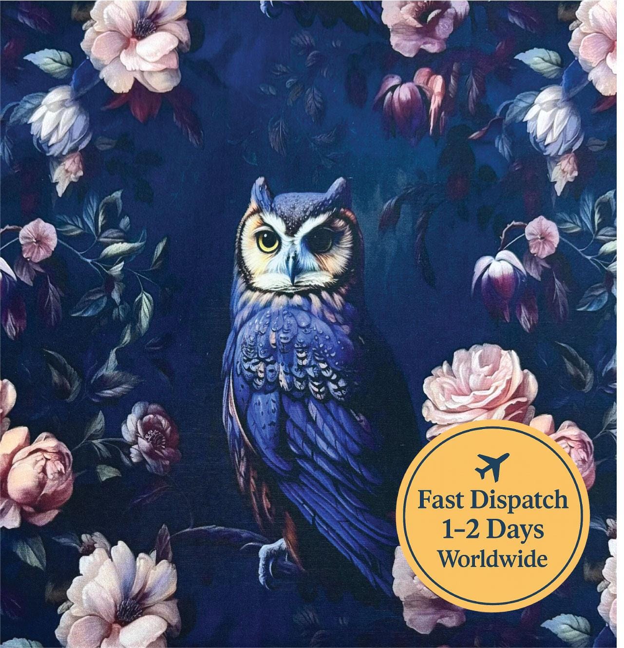 Owl Gothic Fabric moody floral Fabric black floral Fabric gothic Fabric bird fabric