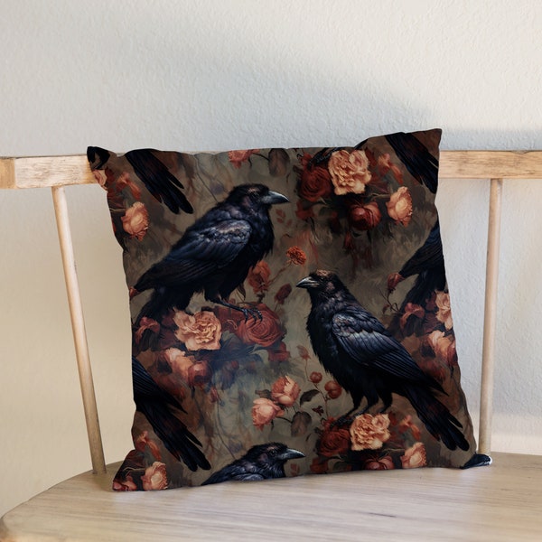 Gothic floral cushion covers crow decor black bird cushion cover