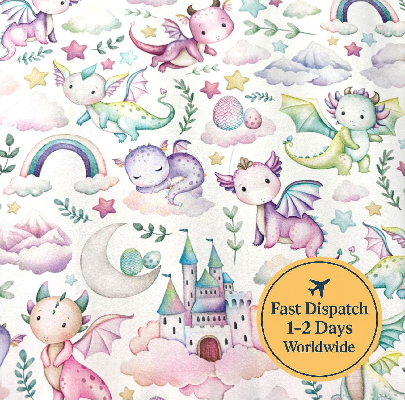 Pastel Dragon Fabric Fairytale Fabric Magical Fabric Mythological ...