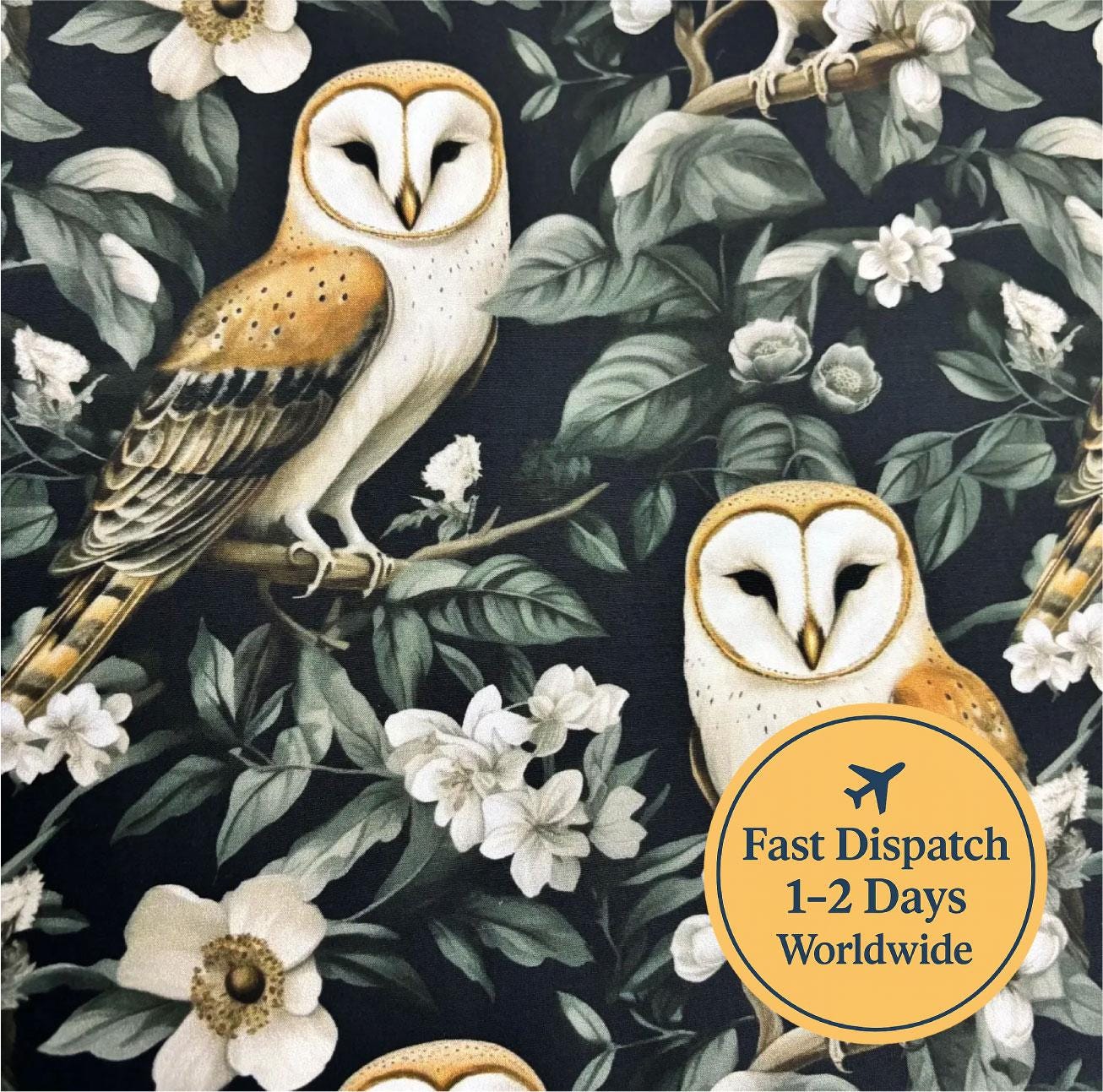 Owl Fabric floral Fabric woodland floral Fabric forest Fabric bird fabric