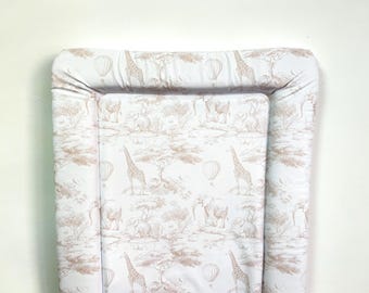 Beige Chinoiserie Toile de Jouy Safari Changing mat elephant giraffe home decor jungle changing pad