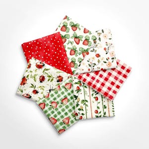 Strawberry  Cotton Fat Quarters Cottagecore Collection Signature Cotton Mix & Match Fat Quarters Fabric
