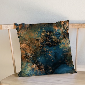 Dark teal distressed cushion cover blue pillow home decor gold cushion cover grunge