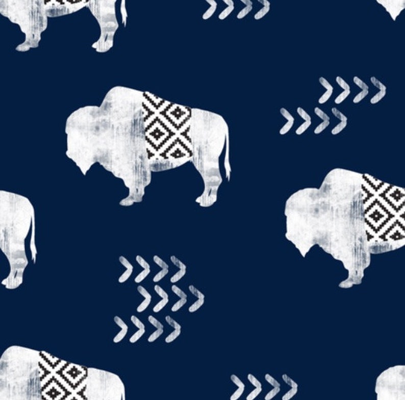 Buffalo curtains drapes Navy linen look curtains buck nursery curtains baby gift new born Bedding