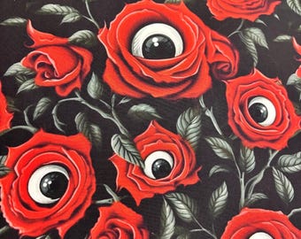 Rosas góticas Tela floral Tela rosas con ojos Tela floral melancólico Tela