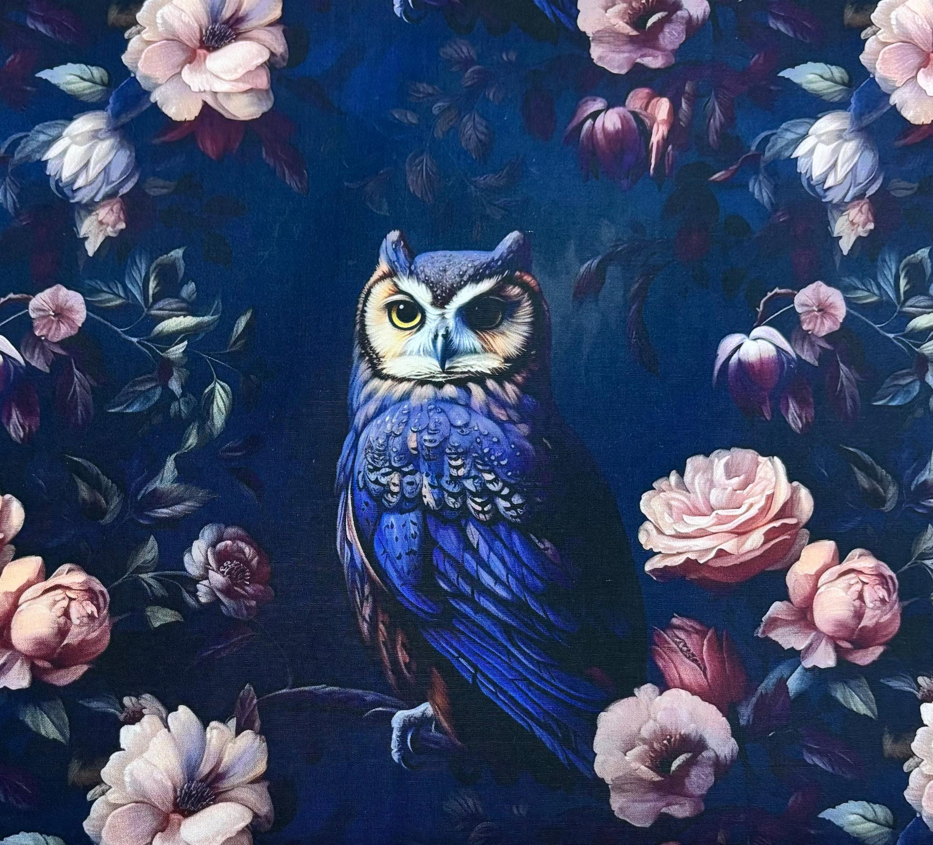 Owl Gothic Fabric moody floral Fabric black floral Fabric gothic Fabric bird fabric