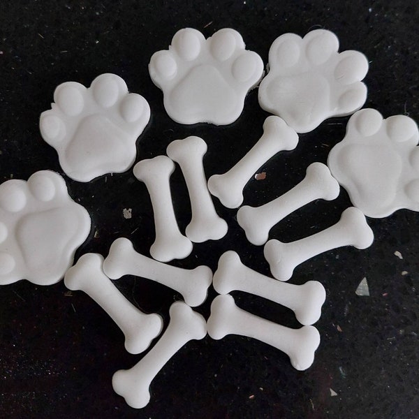 Edible Fondant sprinkle dog bones and paw prints toppers for doggy themed cakes 25 pieces - VEGAN