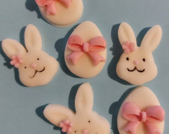 Mix of 12 Edible Fondant Easter Eggs and Bunnies cup cake toppers or cake decoration - VEGAN