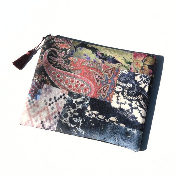 Pochette / trousse / rangement maquillage / tissu / velours lisse / toile jean fantaisie .