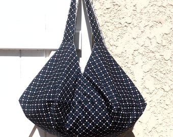 Bolso de origami / Bolso de tela / Bolso de compras / Bolso de playa / Bolso de hombro / Japonés / Gráfico / Reversible / Plegable / Azul / Regalo para ella.