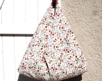 Bolso de mano / Bolso origami / Tejido de terciopelo / Japonés / Bolso de hombro / Bolso de playa / Bolso de compras / Tejido floral / Primavera-verano / Multicolor.