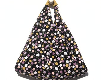 Bolso de mano / bolso origami / japonés / bolso de hombro / tejido de terciopelo / bolso de compras / bolso de playa / primavera-verano / tejido floral / multicolor.
