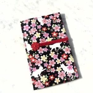 Porte-cartes / rangement papiers / rangement ordonnance / tissu / support rigide / japonais / chat / floral / printemps .