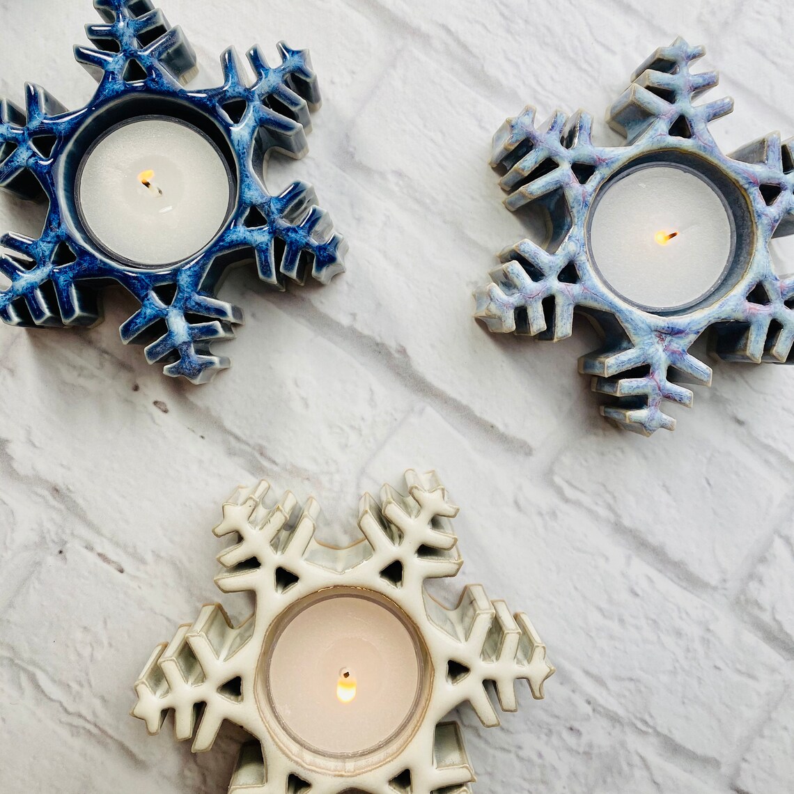 Snowflake Tealight Candle Holder Handmade Ceramic Stoneware Etsy
