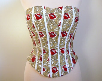 Bustier corset - Liberty, rouge et blanc effet rayures.