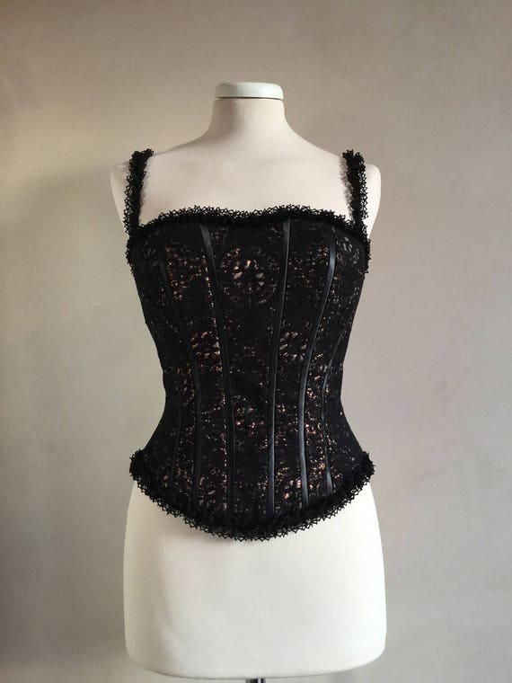 Bustier corset Dentelle noire et soie cuivrée. Bretelles | Etsy