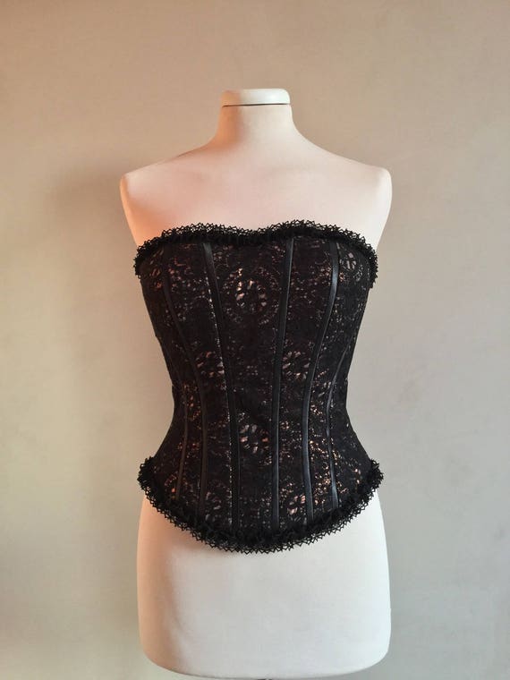 Buy Bustier Corset Black Lace and Copper Silk. Removable Shoulder Straps.  Online in India 