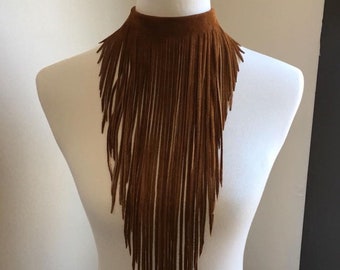 Leather fringe necklace leather choker suede leather fringe tassel necklace statement necklace long leather necklace boho necklace