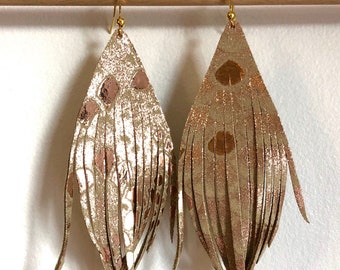 Leather Feather Earrings ROSE GOLD feather earrings leather earrings lightweight dangle earrings leather feather earrings leather feathers