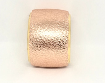 Rose gold print leather and brass cuff wide leather cuff leather bracelet leather cuff  bracelet leather brass cuff bracelet