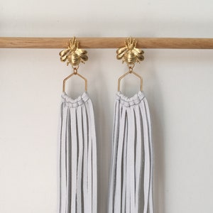 Leather tassel earrings leather fringe earrings white leather fringe earrings bumblebee earrings lightweight earrings tassel earrings