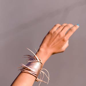 Rose gold leather feather wrap cuff wide leather cuff leather bracelet rose gold leather bracelet leather feather cuff soft leather cuff image 2