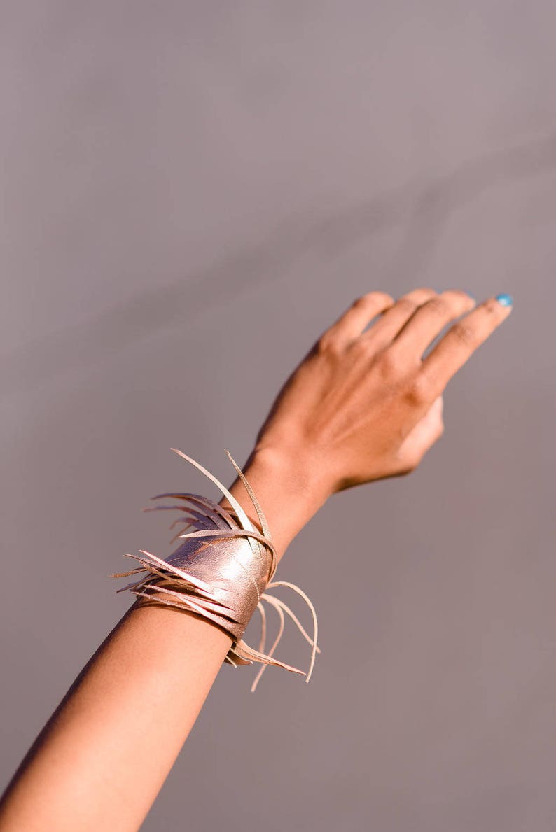 Rose gold leather feather wrap cuff wide leather cuff leather bracelet rose gold leather bracelet leather feather cuff soft leather cuff image 2