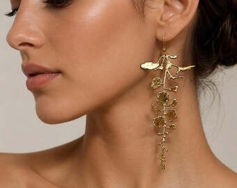 Leather earrings champagne gold leather earrings lightweight earrings metallic gold leather leather flower earrings Italian leather