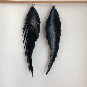 Leather feather earrings  8 inch EXTRA long leather earrings statement earrings featherlight earrings leather earrings statement earrings