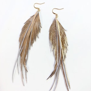 Leather Feather Earrings ROSE GOLD feather earrings leather earrings lightweight rose gold leather fringe earrings